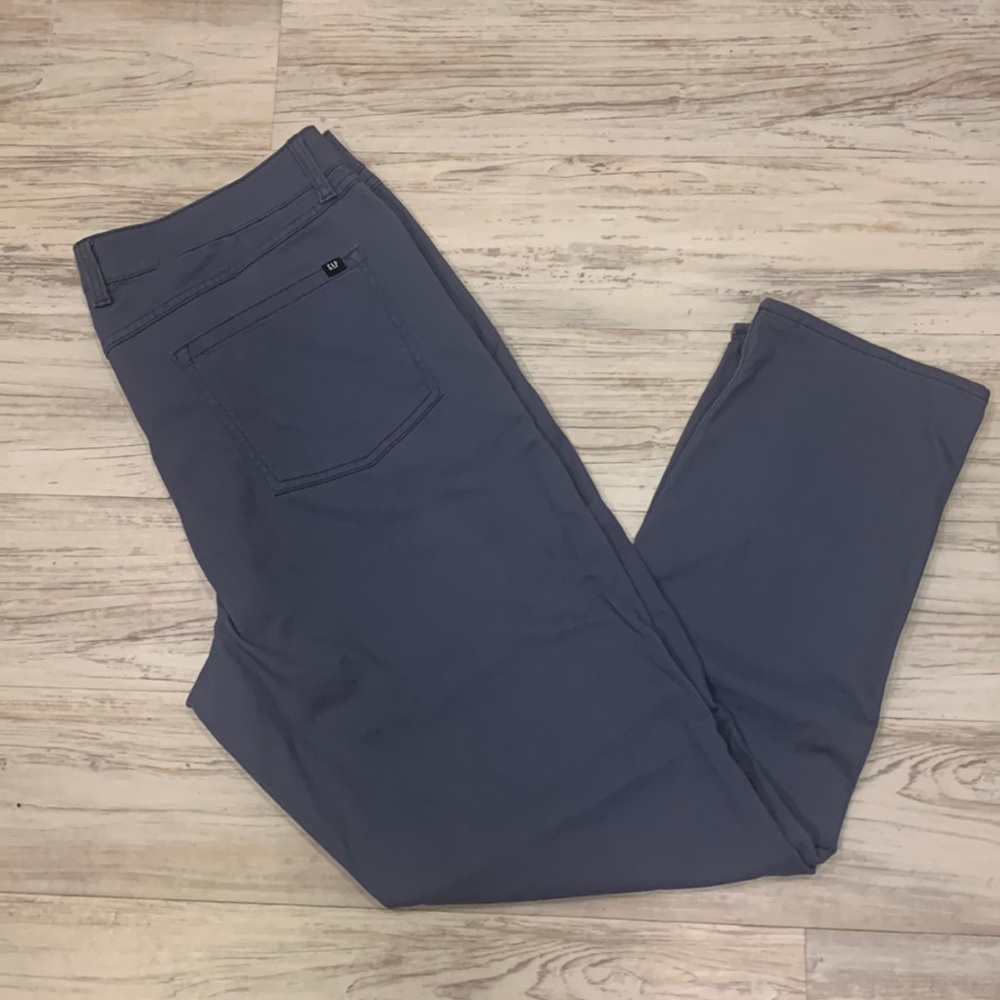Gap smoke blue pants 38x32… similar to Banana Republic Travel Pants. Very soft.